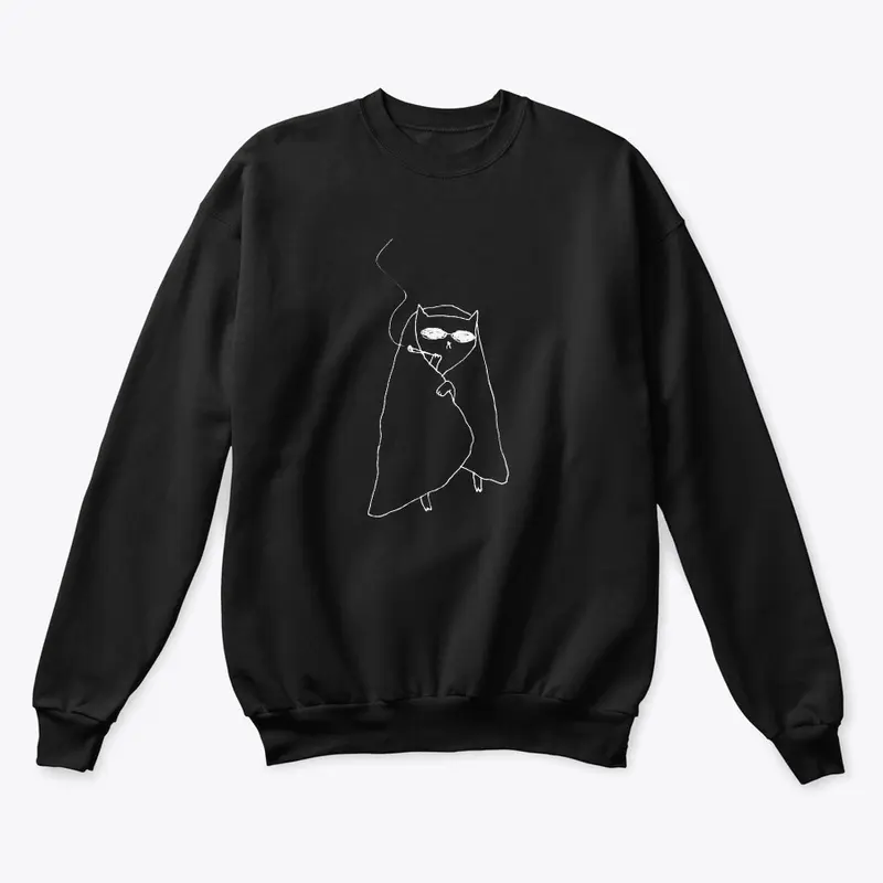 white smoking catt on black sweatshirt